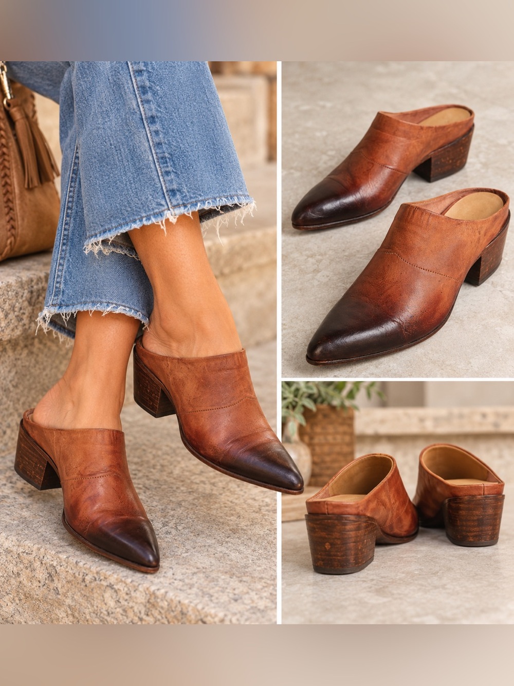Lucchese Eliza Brown Leather Western Mules boots western Size 8.5